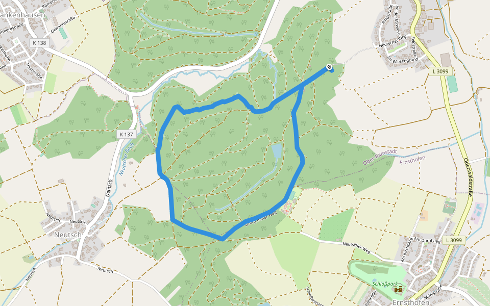 Parkplatzrundweg 6: Hasenlaufweg walking route map in Ober-Ramstadt