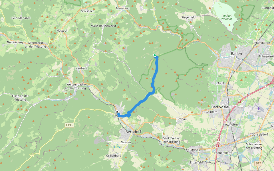 Pottenstein - Merkenstein - Eisernes Tor walking route map in Alland