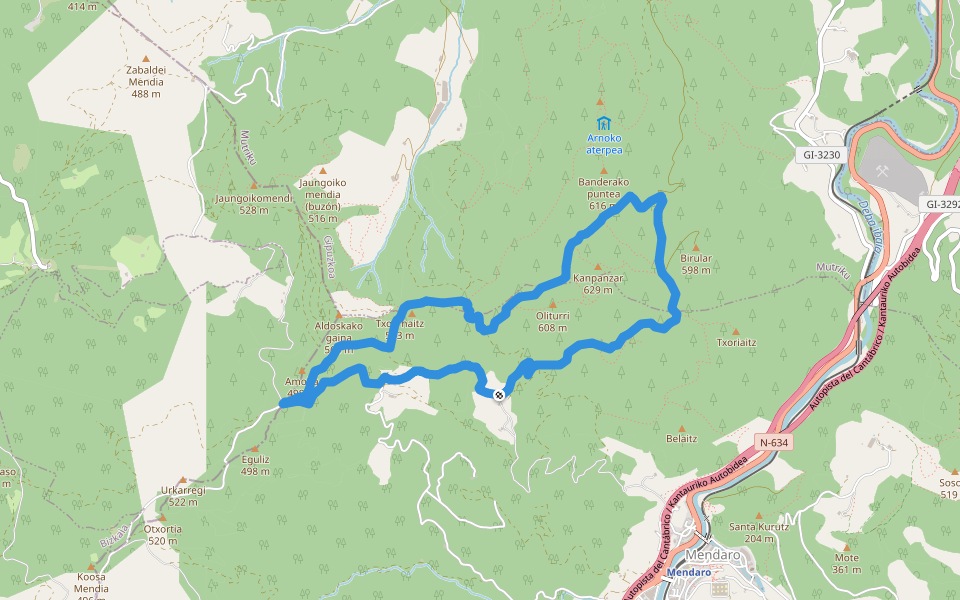 PR-GI 43 Mendaro-Arnoate-Ormola-Mendaro walking route map in Mendaro
