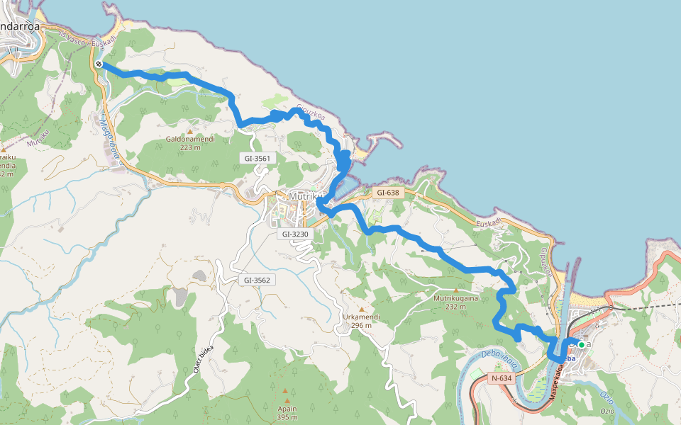 GR 121 E06 Talaia ibilbidea: Deba - Mutriku - Saturraran walking route map in Deba