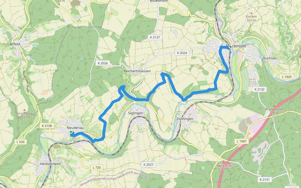 Kulturwanderweg Jagst - Etappe 2 walking route map in Neudenau
