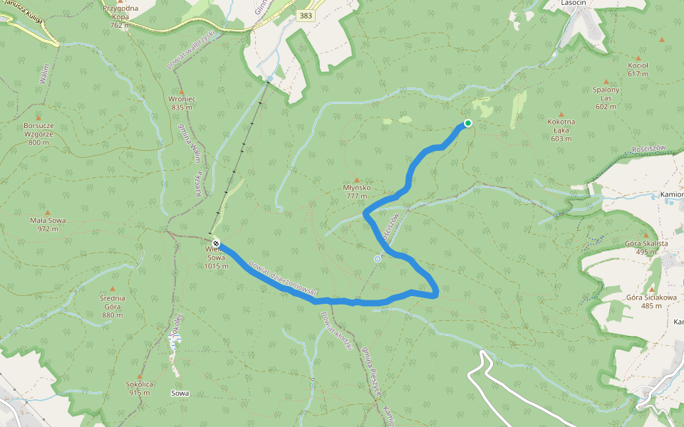 Wielka Sowa - Pieszyce walking route map in Pieszyce
