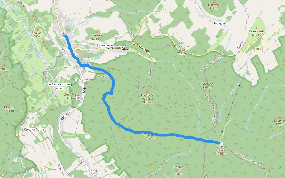Walim - Wielka Sowa walking route map in Walim