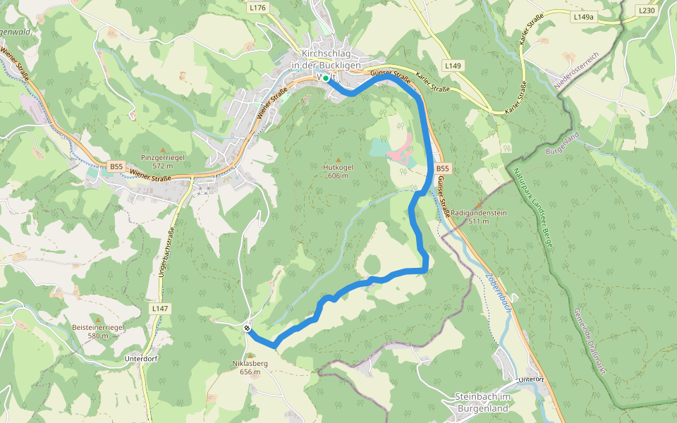 Langegasseweg (Kirchschlag - Sechterleiten) walking route map in Kirchschlag in der Buckligen Welt