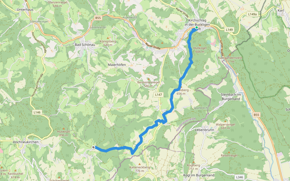 Schloßbergweg Kirchschlag - Habich (Richtung Hutwisch) walking route map in Kirchschlag in der Buckligen Welt