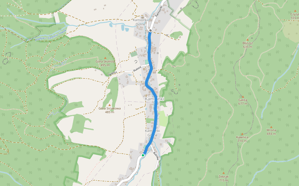 Kamionki Górne - Kamionki Dolne walking route map in Pieszyce