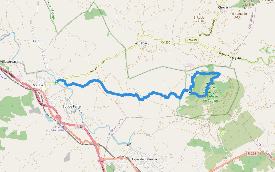 Soneja - La Dehesa walking route map in Soneja