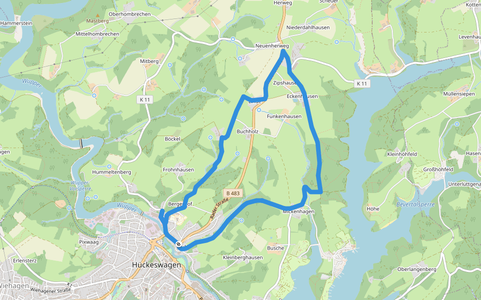 Rundweg A3 (Hückeswagen) walking route map in Hückeswagen