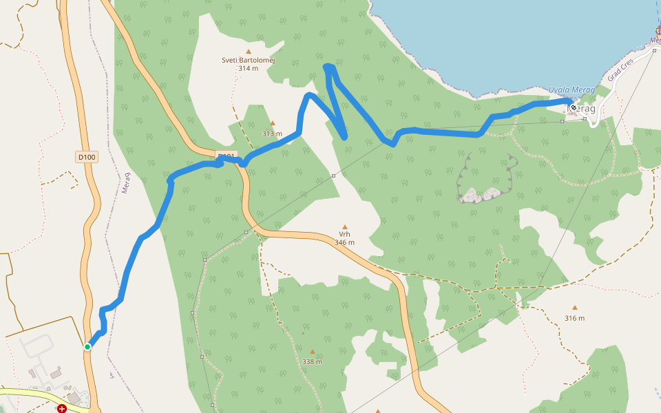 Cres-Merag walking route map in Cres