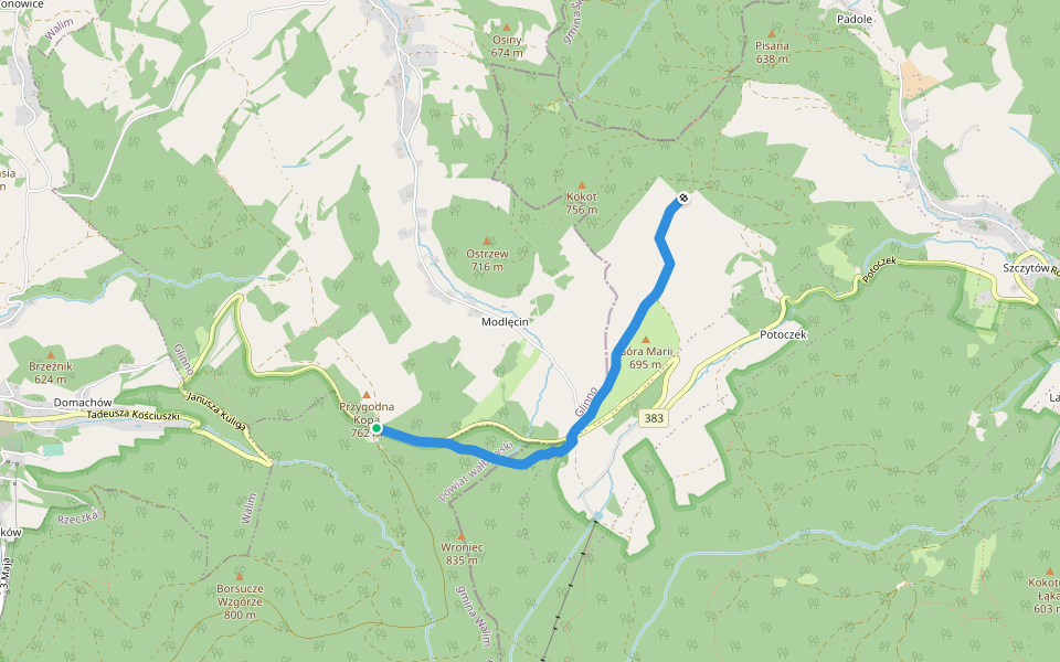 Przełęcz Walimska - Kuźnica walking route map in Walim