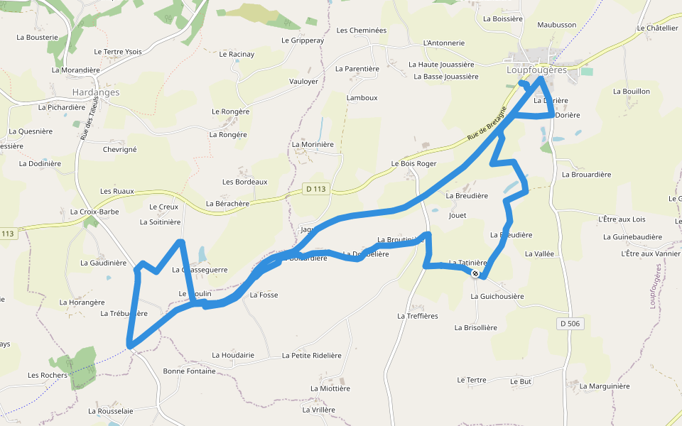Sentier du loup dans les fougères walking route map in Loupfougères