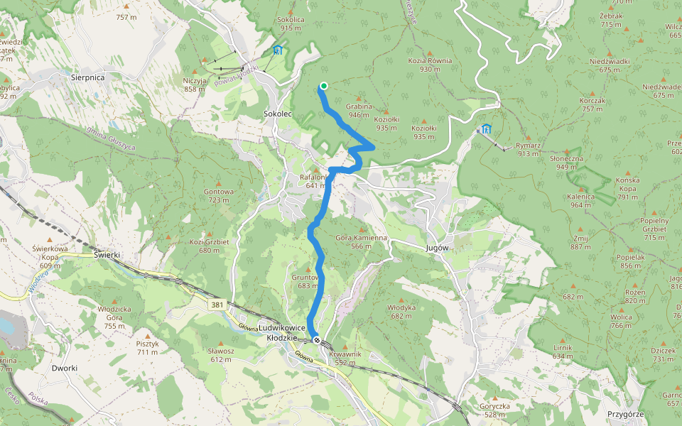 Lisie Skały - Ludwikowice Kłodzkie walking route map in Pieszyce