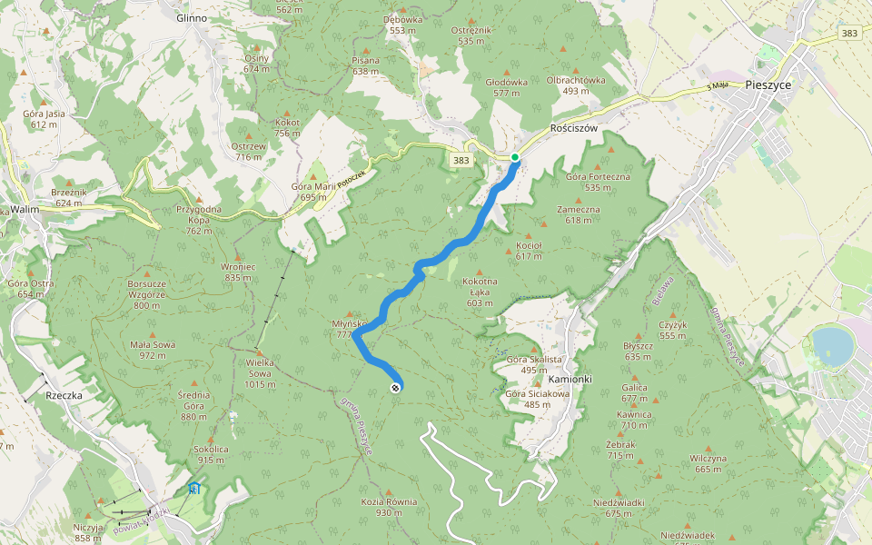 Rościszów -Rozdroże nad Gołębiem walking route map in Pieszyce