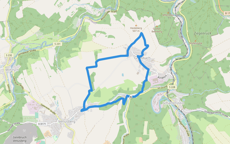 Ww Rundweg Grießbach, Markierung z.T. mangelhaft. walking route map in Drebach
