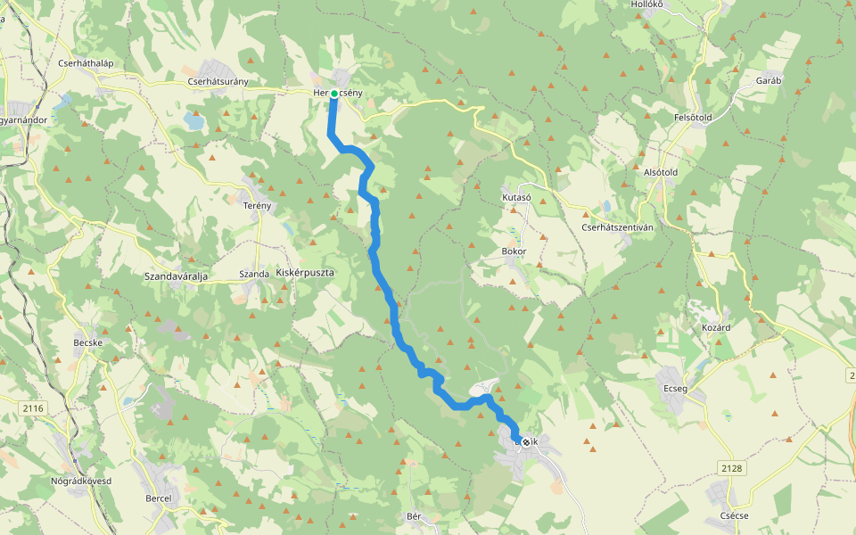 P, Palóc Piros 2. (OKT – Buják, tervezett) walking route map in Herencsény