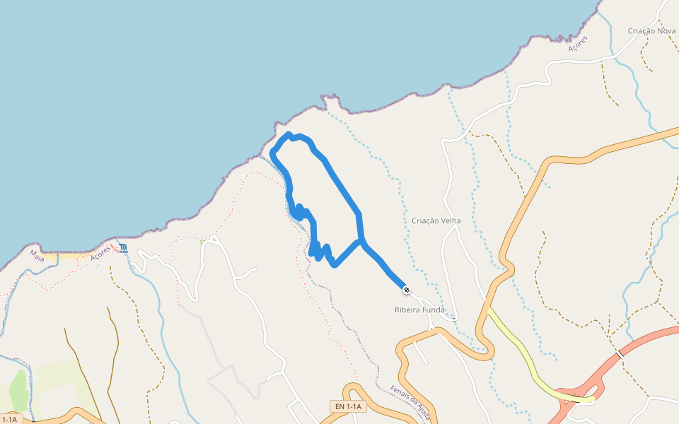 Moinhos da Ribeira Funda walking route map in Lomba da Maia