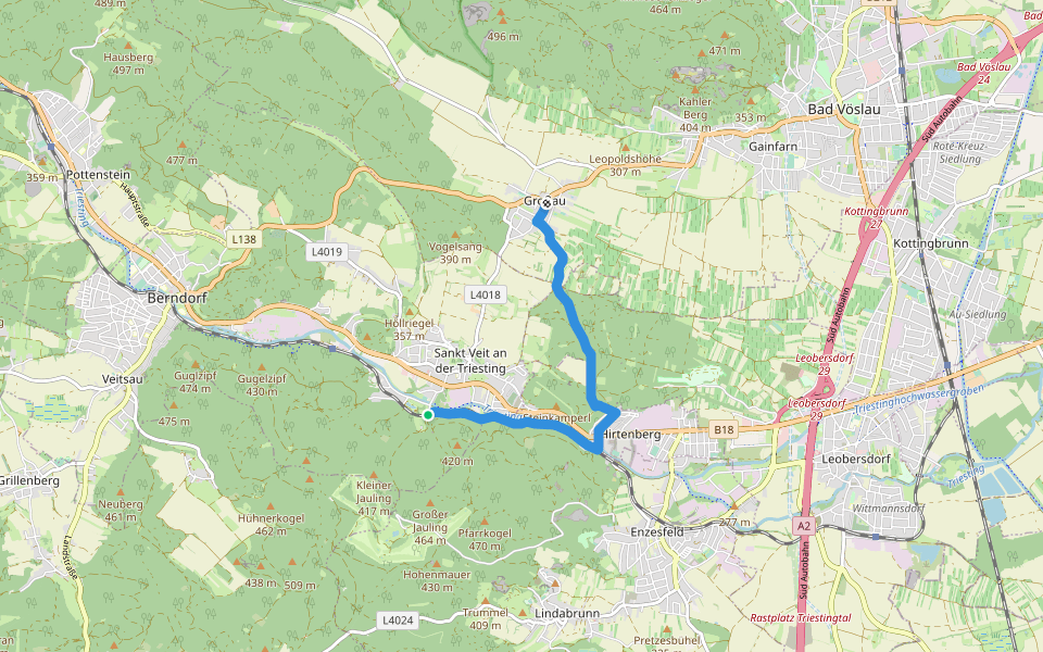 Sankt Veit - Hirtenberg - Großau - Vöslauer Hütte walking route map in Berndorf