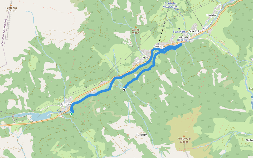 Wasserfall-Trail walking route map in Gerlos