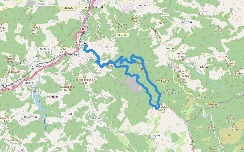 PR-GI 113 Altzo - Otsabio walking route map in Altzo