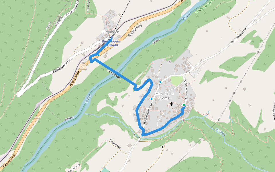 Fürgangen-Mühlebach walking route map in Goms