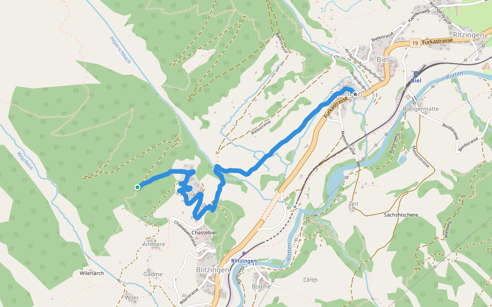 Grafschaft - Gommer Höhenweg walking route map in Goms