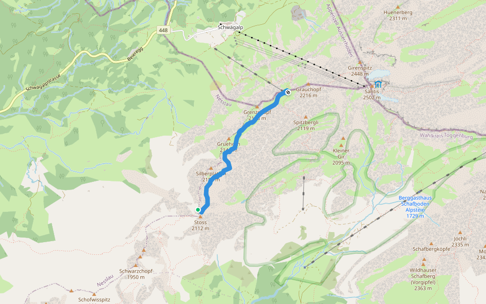 Tierwies - Stoos Sattel walking route map in Nesslau