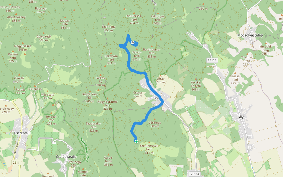 P, Kácsi Piros walking route map in Tibolddaróc