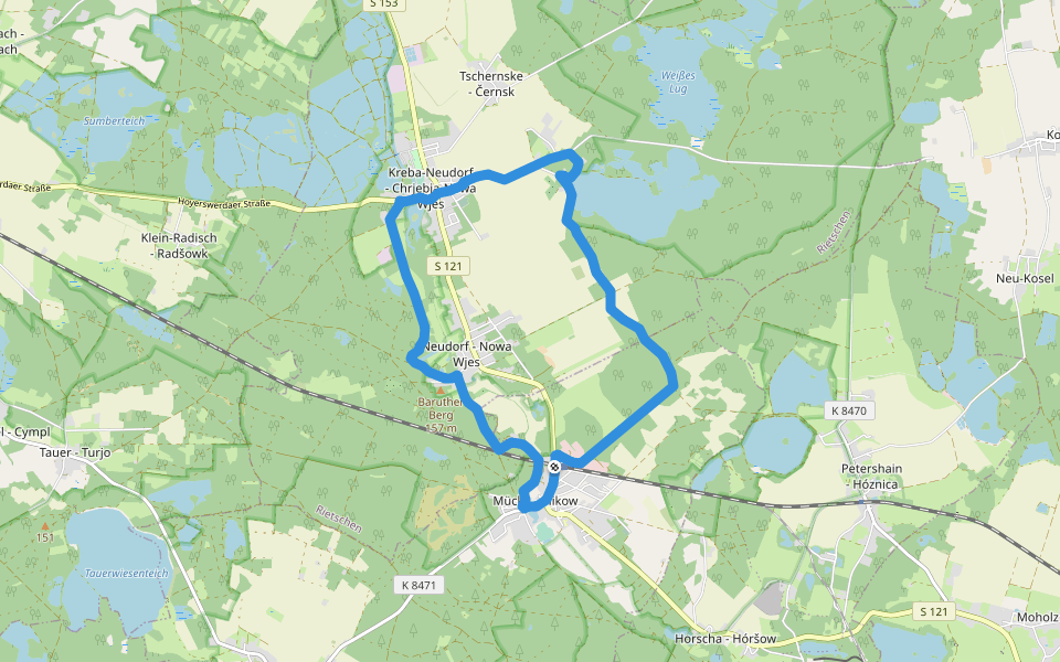 Wanderweg Gelber Strich walking route map in Mücka
