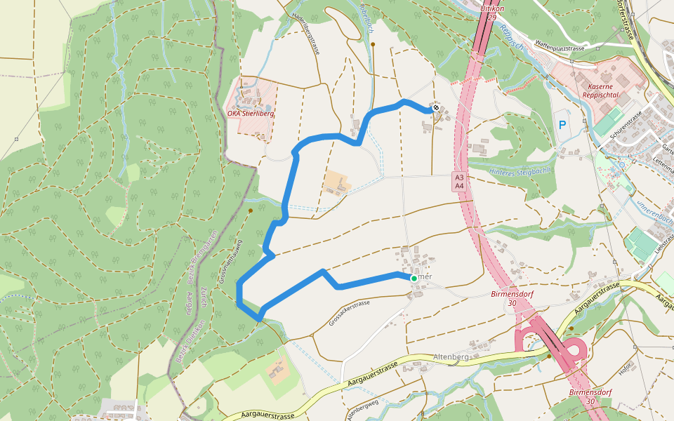 Bemer - Hafnerberg walking route map in Birmensdorf