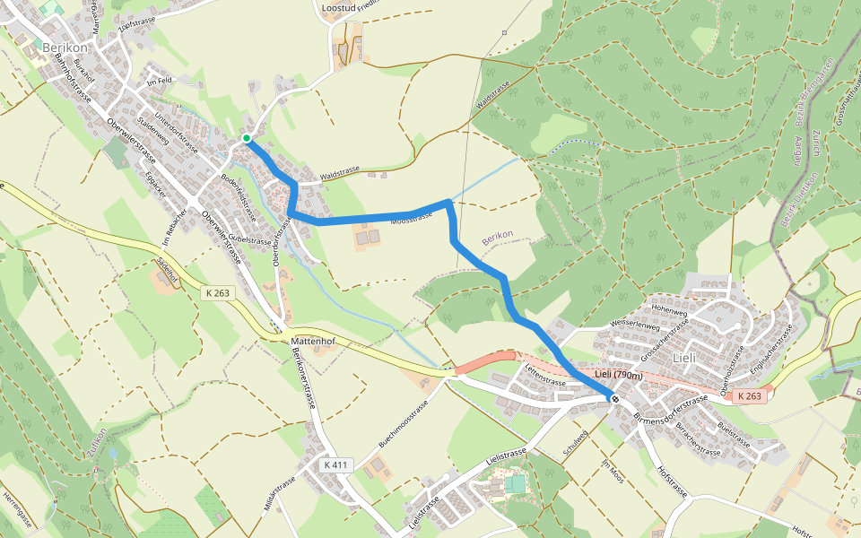 Lieli Dorf - Ober Berikon walking route map in Berikon