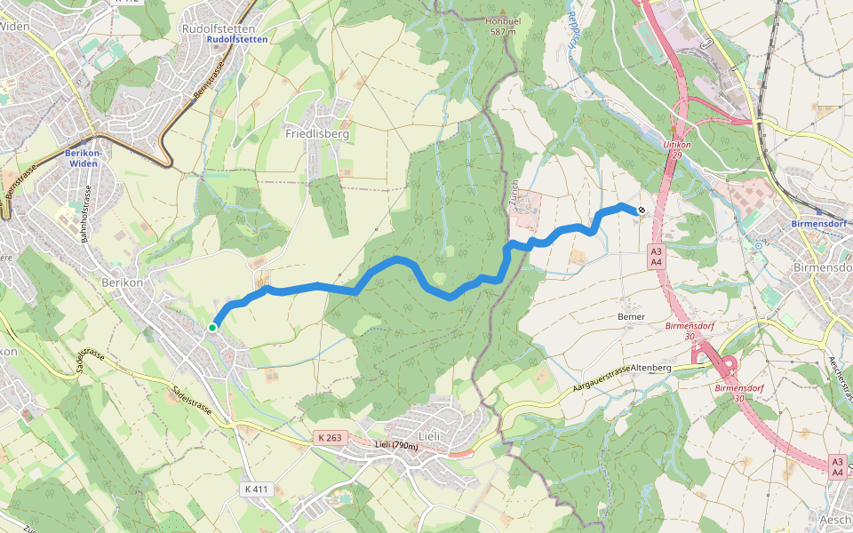 Ober Berikon - Hafnerberg walking route map in Berikon