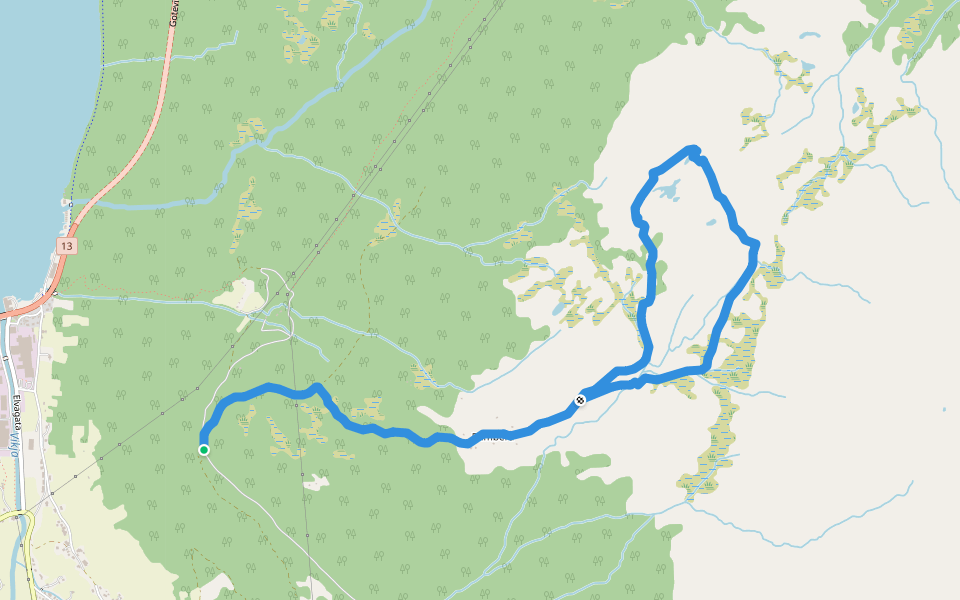 Vokeskorane walking route map in Vikøyri
