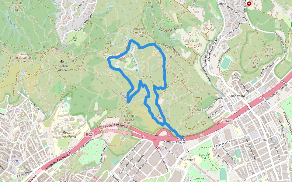 SL-C 144 La vall de Sant Jeroni de la Murtra walking route map in Badalona
