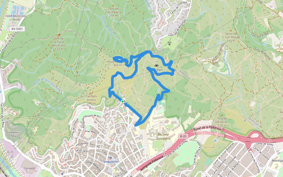 SL-C 141 De Torribera al Puig Castellar walking route map in Santa Coloma de Gramenet
