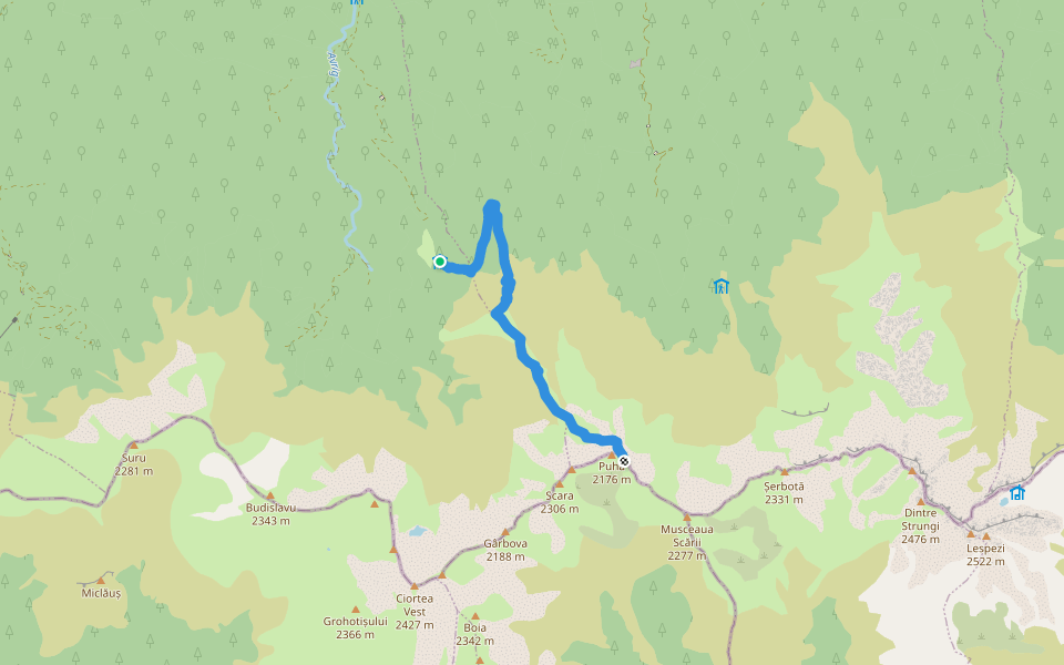 Cabana Bârcaciu - M. Bârcaciu - Șaua Scării walking route map in Mârșa