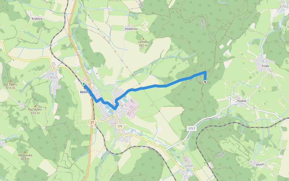[Ž] Běšiny - Sv. Bartoloměj walking route map in Běšiny