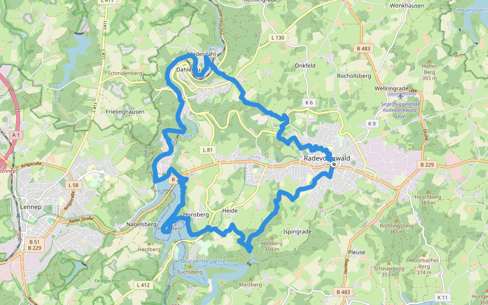 [Ra] Rund um Radevormwald walking route map in Radevormwald