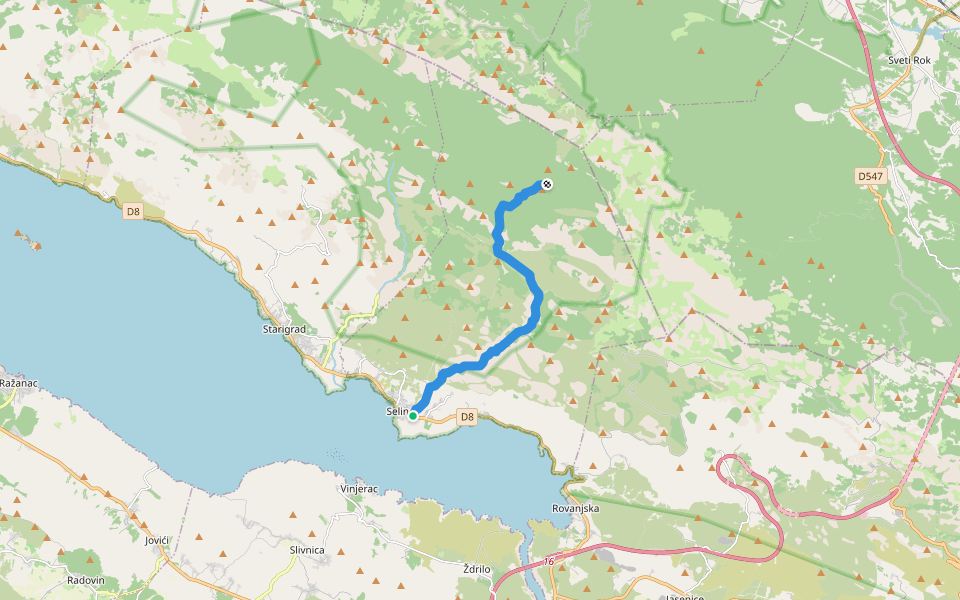 825 Mala Paklenica - Martinovo Mirilo walking route map in Seline