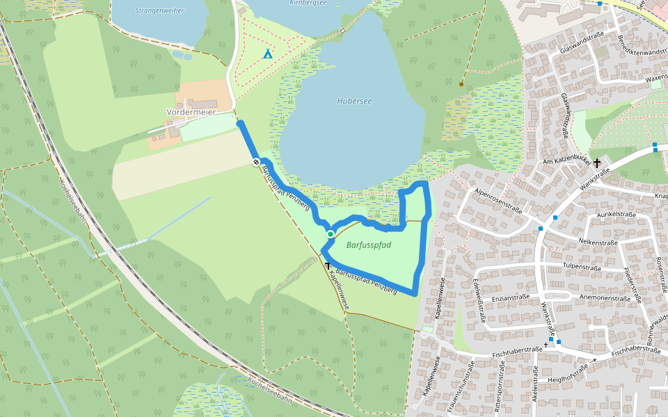 Barfusspark Penzberg walking route map in Penzberg