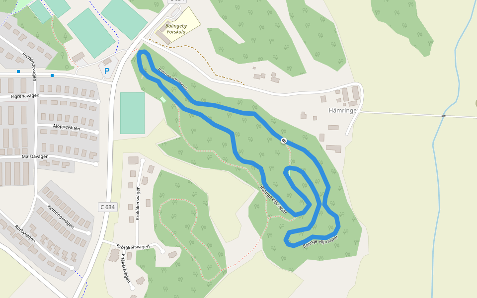 Bälinge elljusspår walking route map in Hämringe