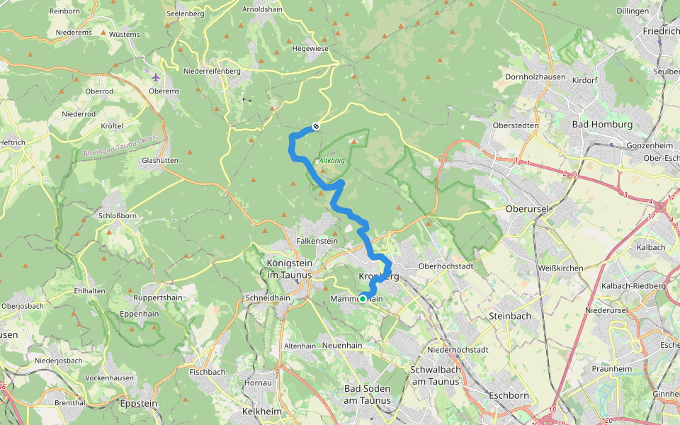 Taunusklub Route 038 walking route map in Königstein im Taunus
