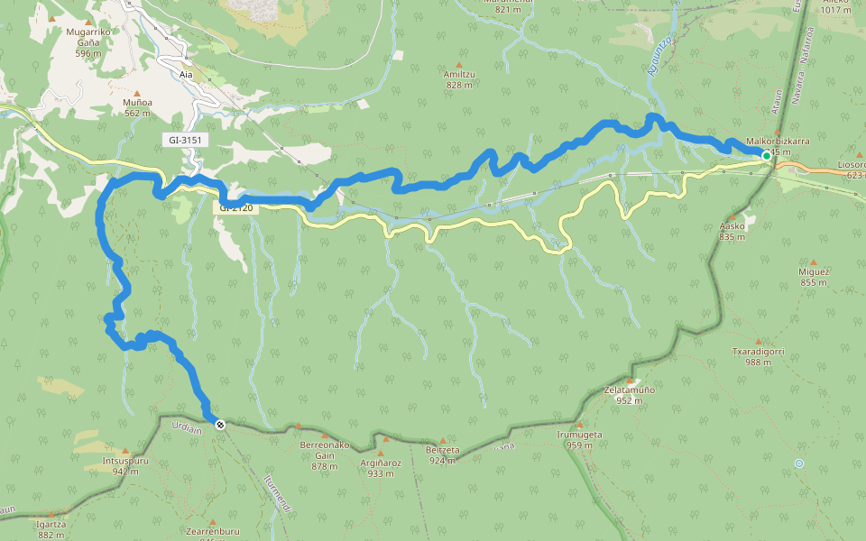 PR-GI 2001 Nafar bideak walking route map in Ataún