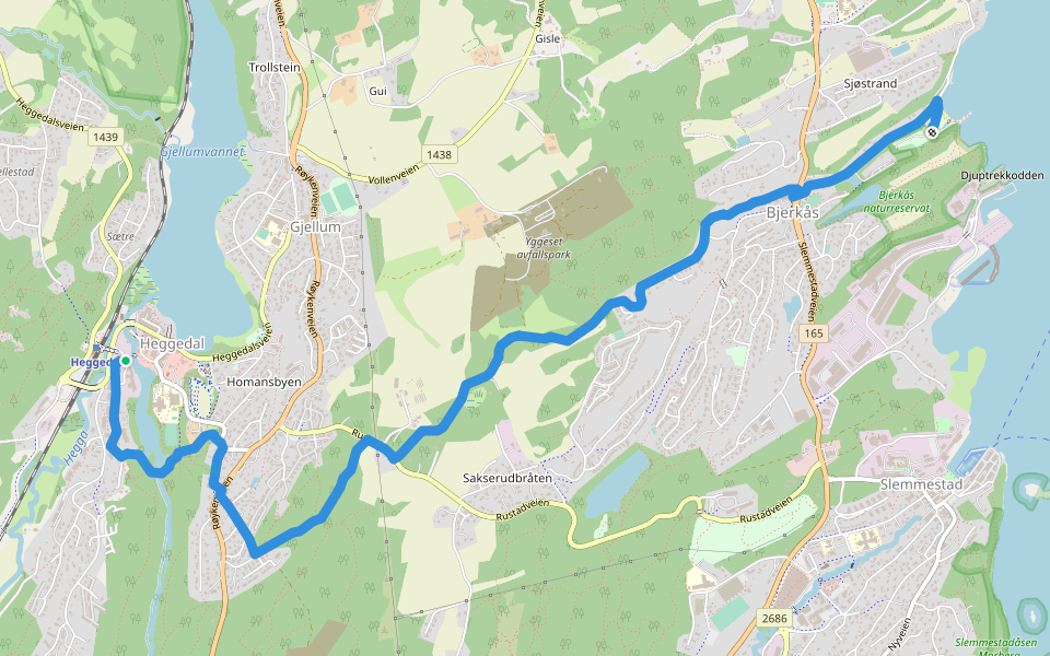 Dalveien fra Heggedal fabrikker til Sjøstrand walking route map in Heggedal