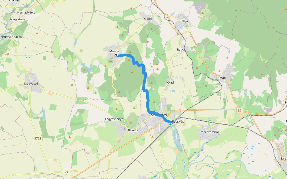 S, Kossuth út A. walking route map in Szerencs