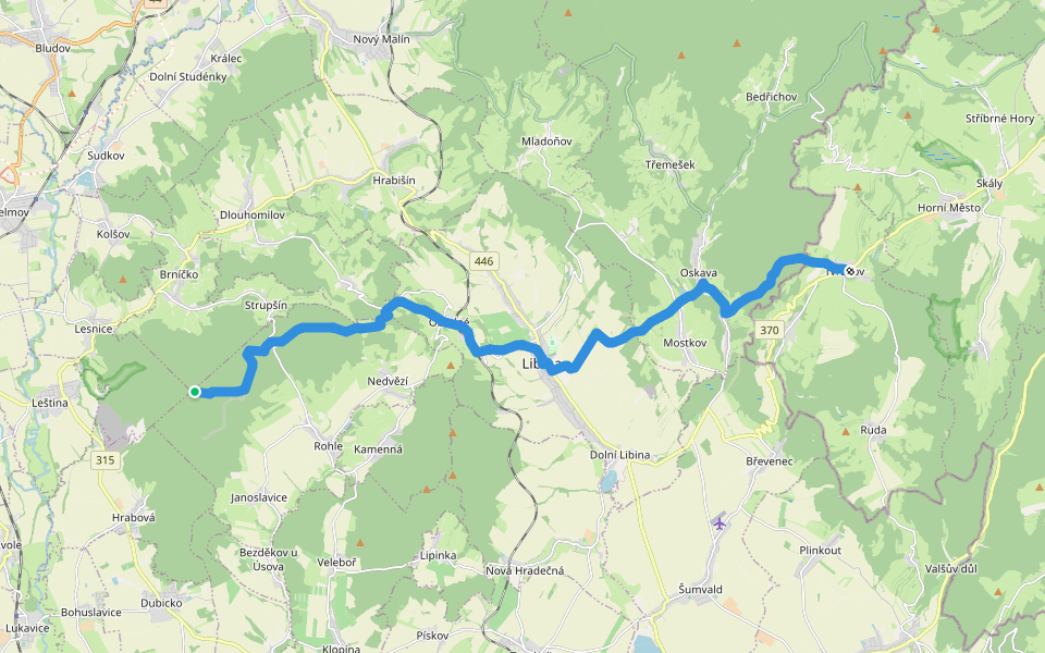 [Ž] Bílý Kámen - Tvrdkov walking route map in Lesnice