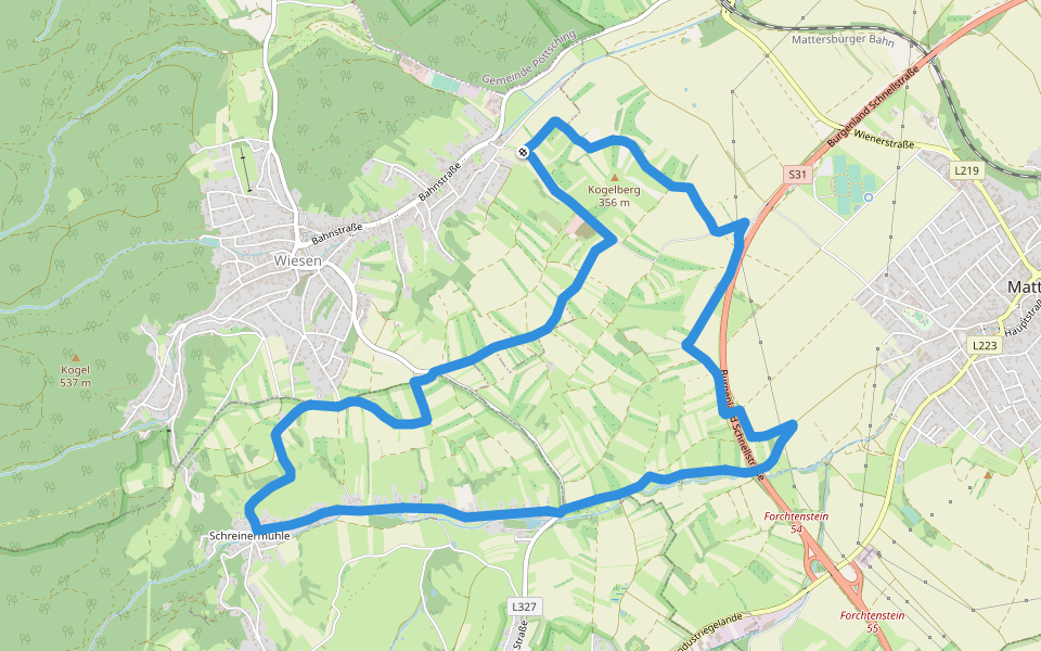 3-Hotter-Strecke walking route map in Wiesen