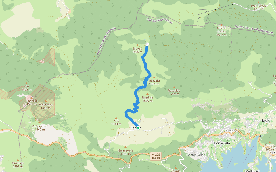 Zahum Idovac walking route map in Zahum