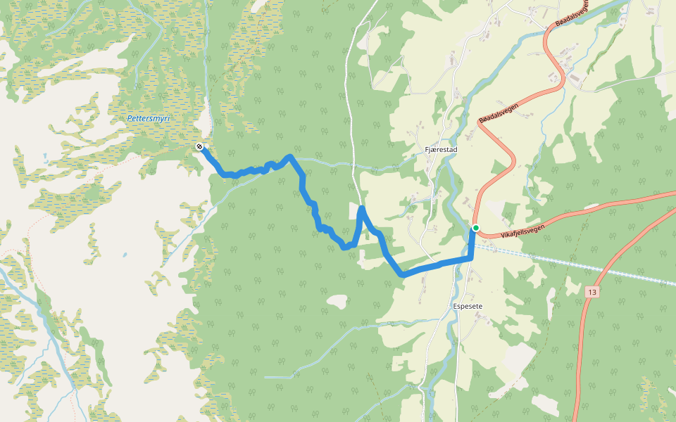 Tistel-Fjærestadhovden walking route map in Røysane