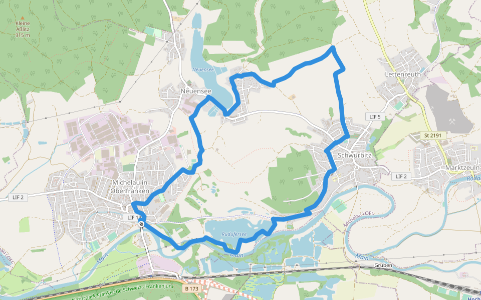 Göritzenrundweg walking route map in Michelau in Oberfranken