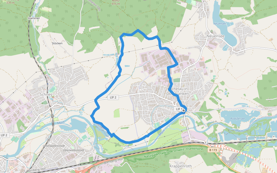 Rundwanderweg Main-Auen walking route map in Michelau in Oberfranken